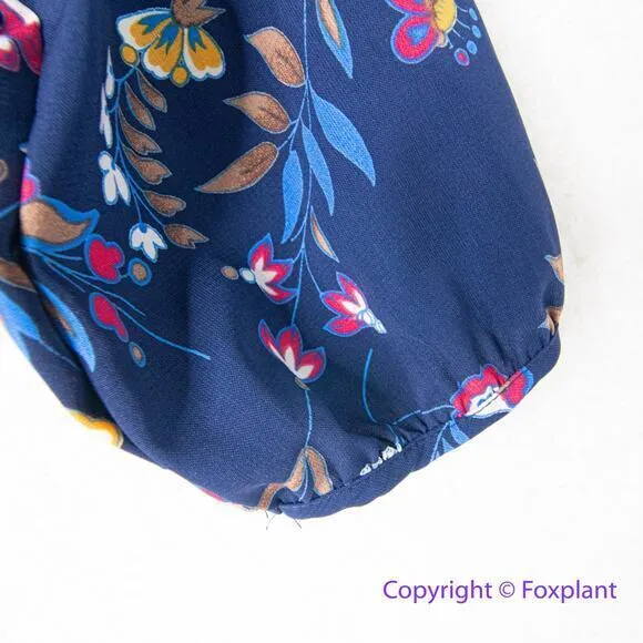 Fraiche by J floral dress‎ navy three quarter sleeve round neck, size 2X Blue - Image 5