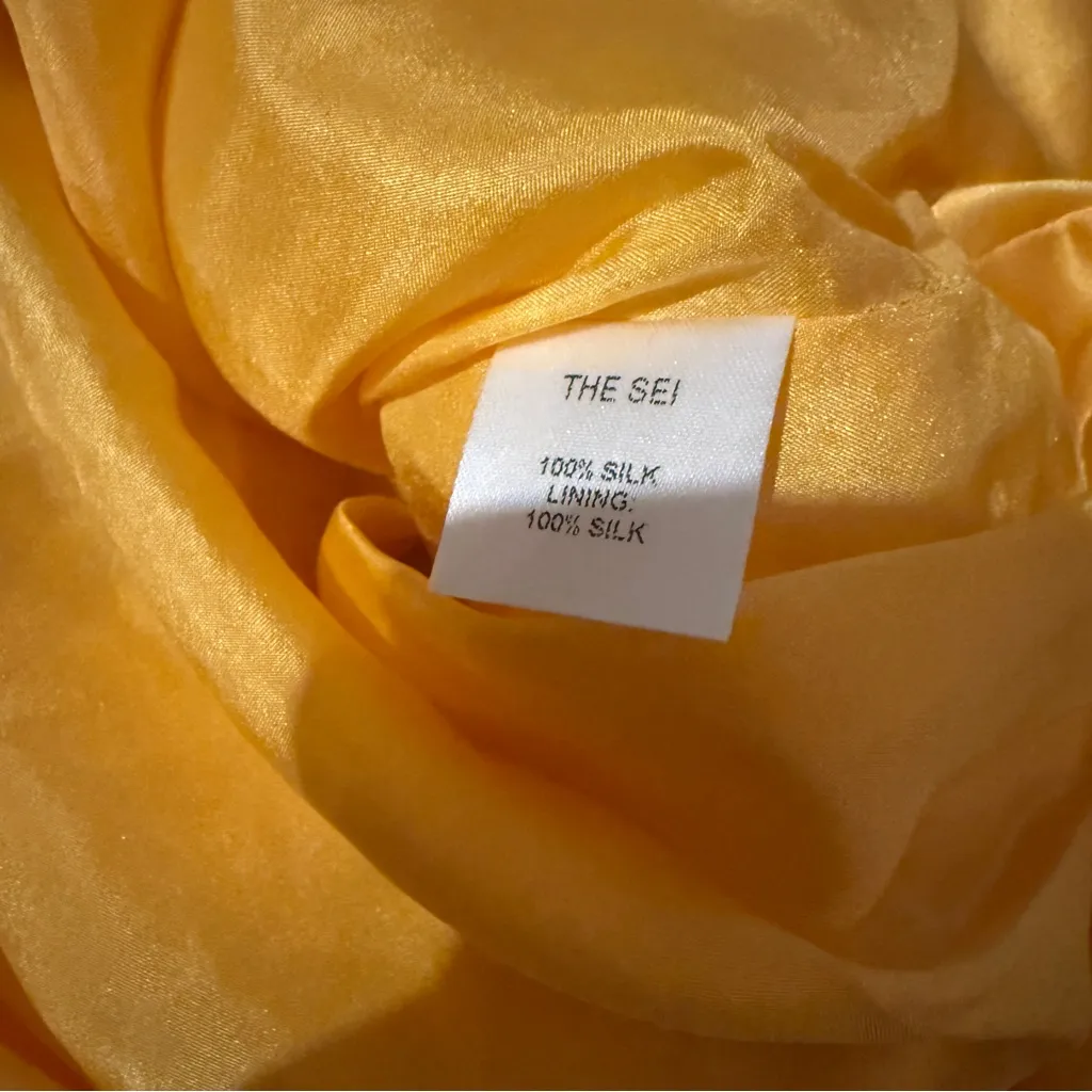 The Sei 100% Silk One Shoulder‎ Ruched Mini Dress in Yolk Yellow Orange Sz 0 NEW - Image 8