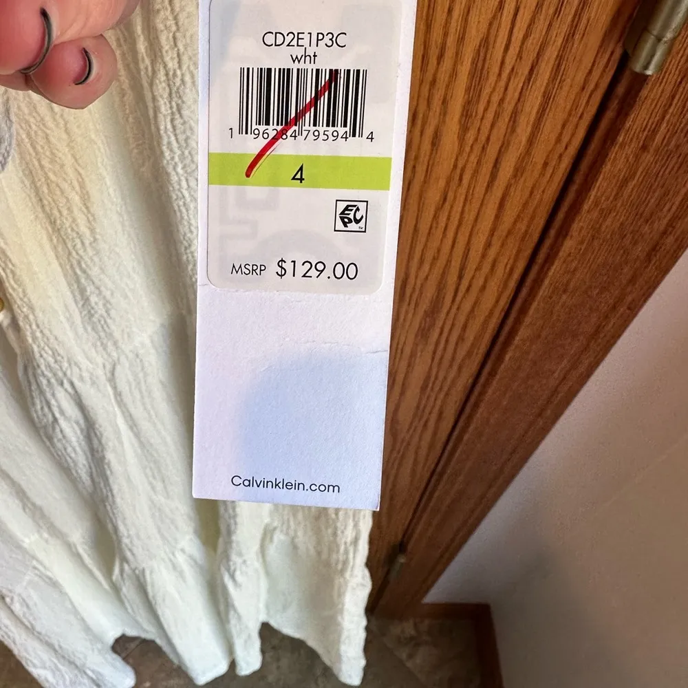 Calvin Klein Tiered A-Line Midi Dress Size 4 New NWT Crinkle Cream Material - Image 6