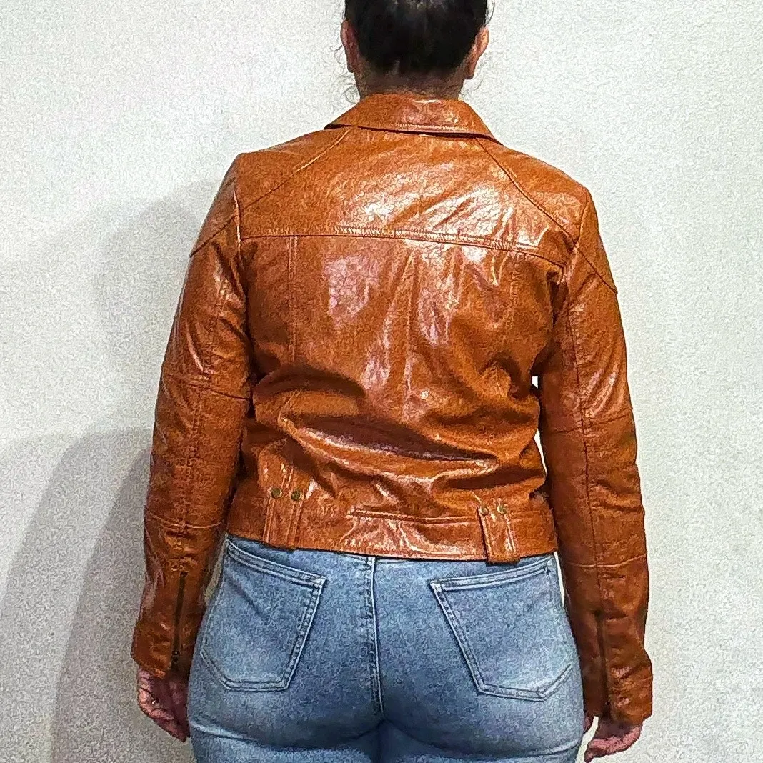 Free People Brown Josie Vegan Leather Moto Jacket Sz M NWT - Image 12