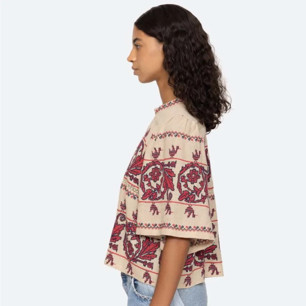 NWT Sea New York Beena Embroidered Blouse Top Taupe S Tan - Image 3