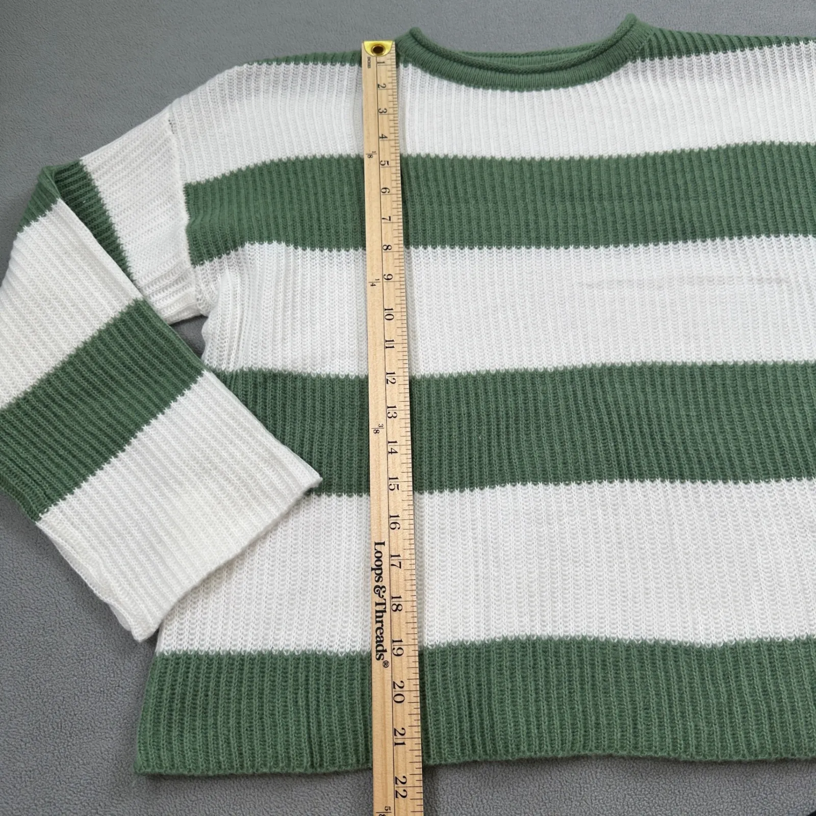 NWT S.DEER Sweater Womens M Striped Knit Green & White Crew Neck Pullover S Deer Size M - Image 3