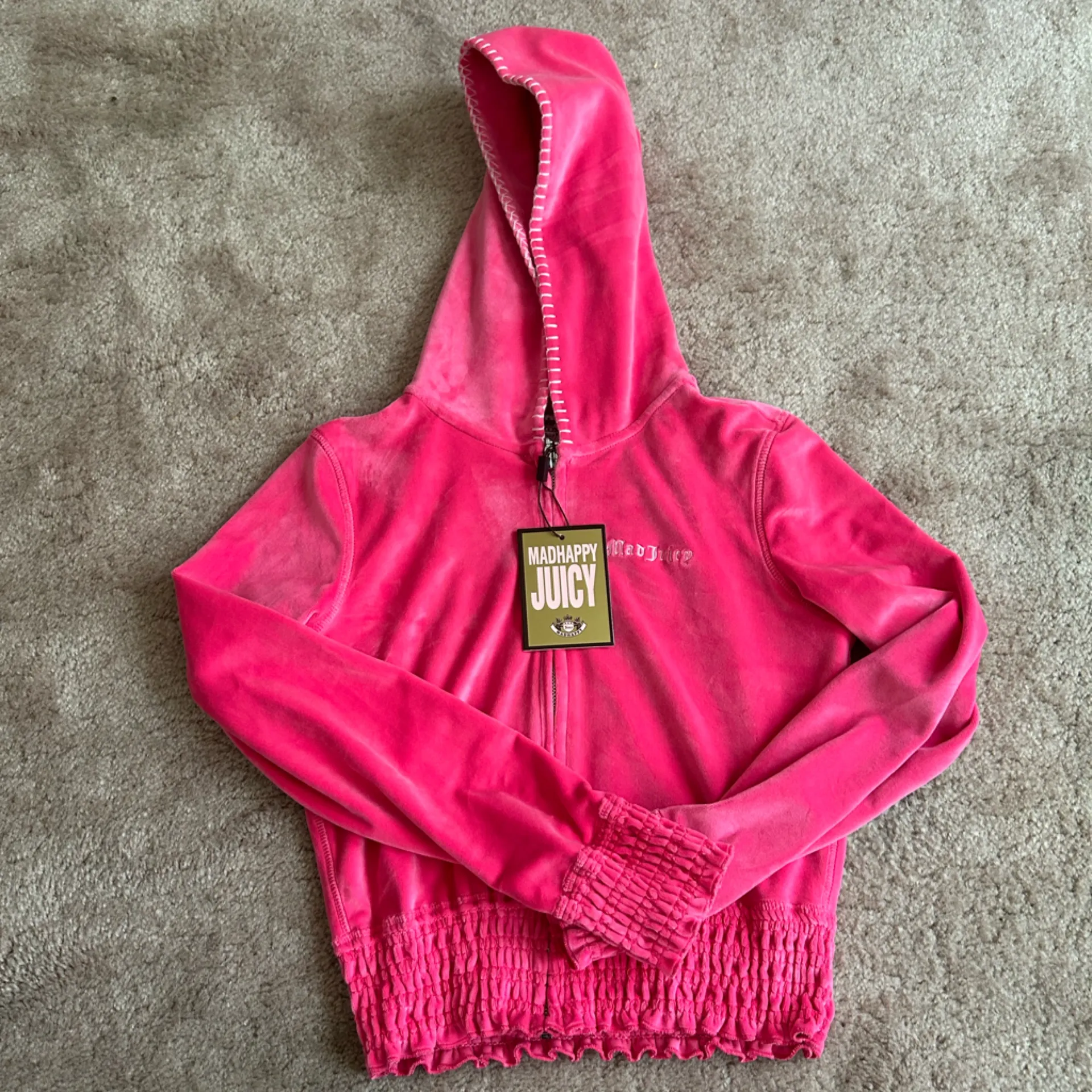 NWT Madhappy x Juicy Couture Madjuicy Hot Pink Velour Zip Up Hoodie Small - Image 4