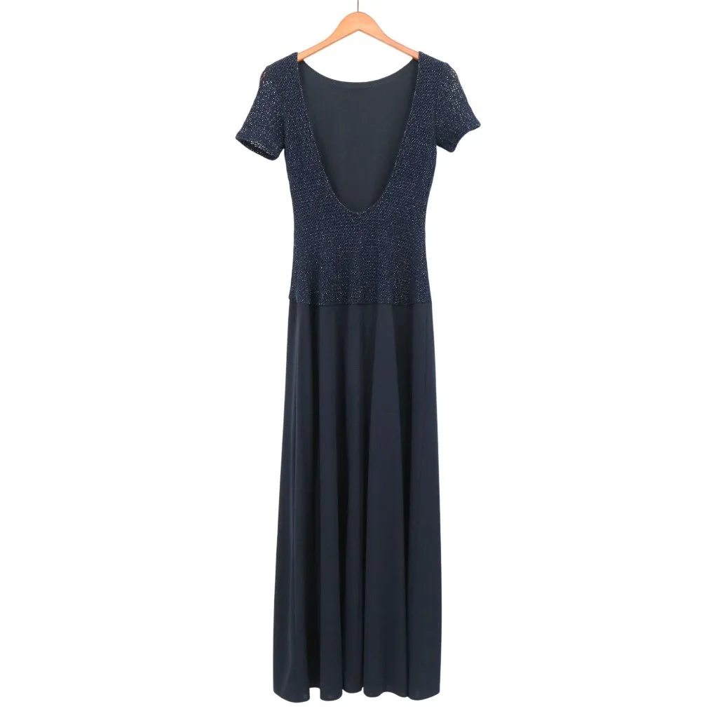 NWT JS Collections Navy Blue Long Low Cut Scoop Back Short Sleeve Gown Dress 8 - Image 4