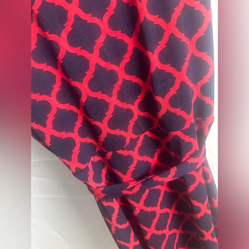 41 Hawthorn Stitch Fix Kassidy Faux Wrap Navy Pink Quatrefoil Print Dress Large - Image 4