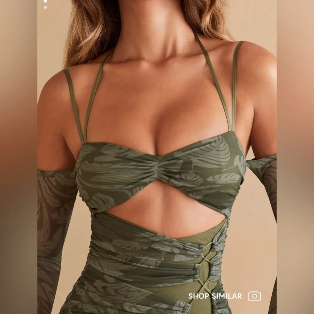 Oh Polly Women’s ASLI Long Sleeve Paneled Mini Dress In Olive Print Size 2 - Image 8