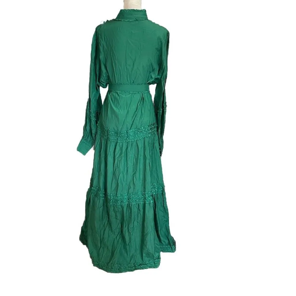 Buxom Curvy Maxi Dress Button Up Tiered Layered Ruffles Sz 3X Boho NWOT READ Green - Image 4