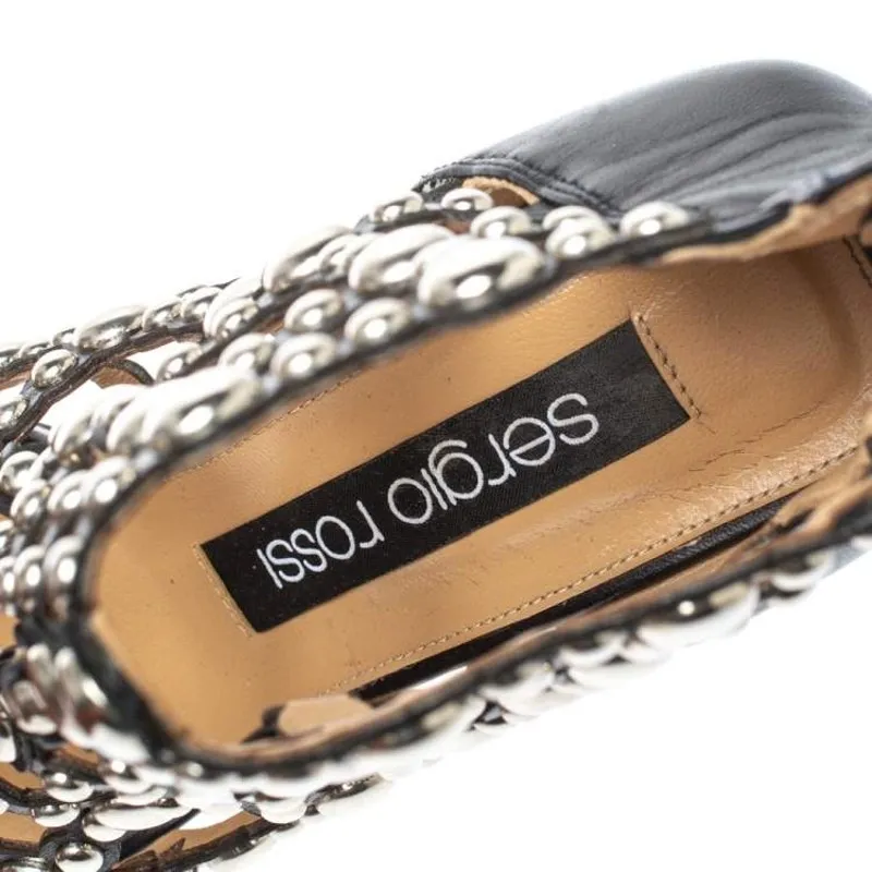 Sergio Rossi Black Leather Embellished Cut Out Sandals - Image 6