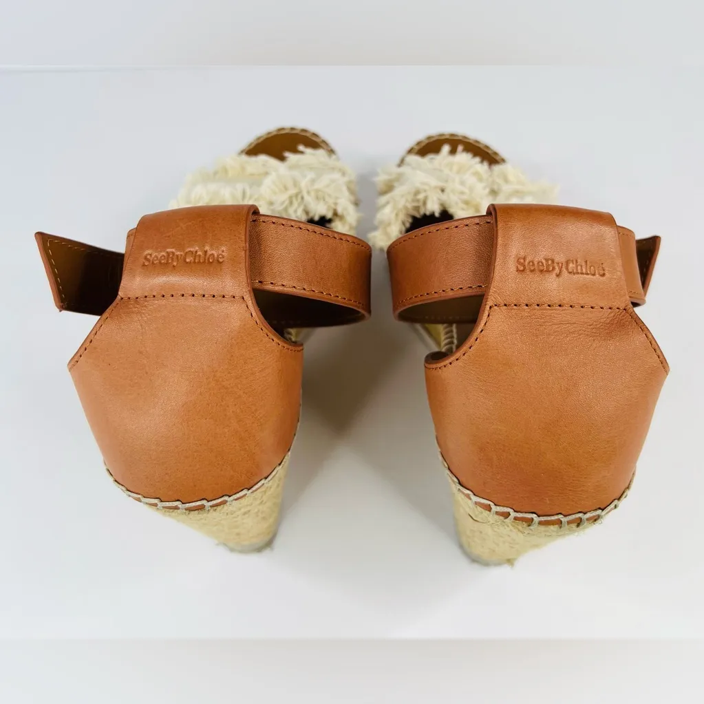 See by Chloe Glyn Ankle Strap Espadrille CHLOÉ Wedge Tartan Sandals US 10 EU 40 - Image 7