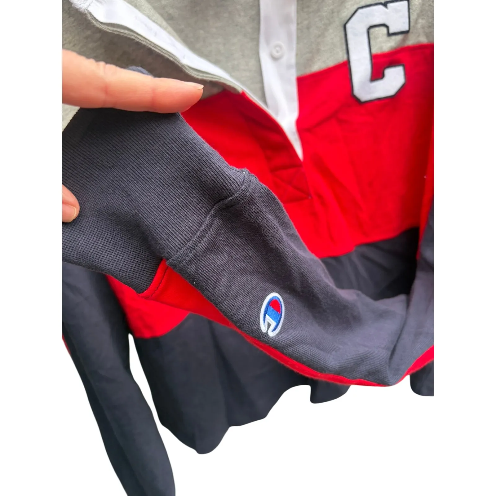 Champion Women's Large Rugby Shirt Crop Top Long Sleeve Color Block Collegiate - Image 4