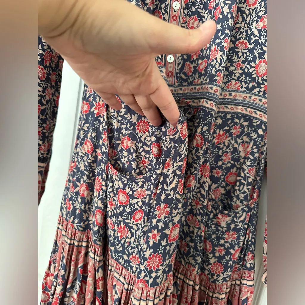 Spell & The Gypsy Jasmine Play Dress Floral Boho Mini Long Sleeve Size Medium Blue - Image 8