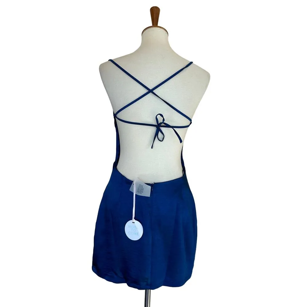 Revolve Blue Satin Mini Slip Dress LARGE Backless Cocktail More to Come $64 NEW - Image 6