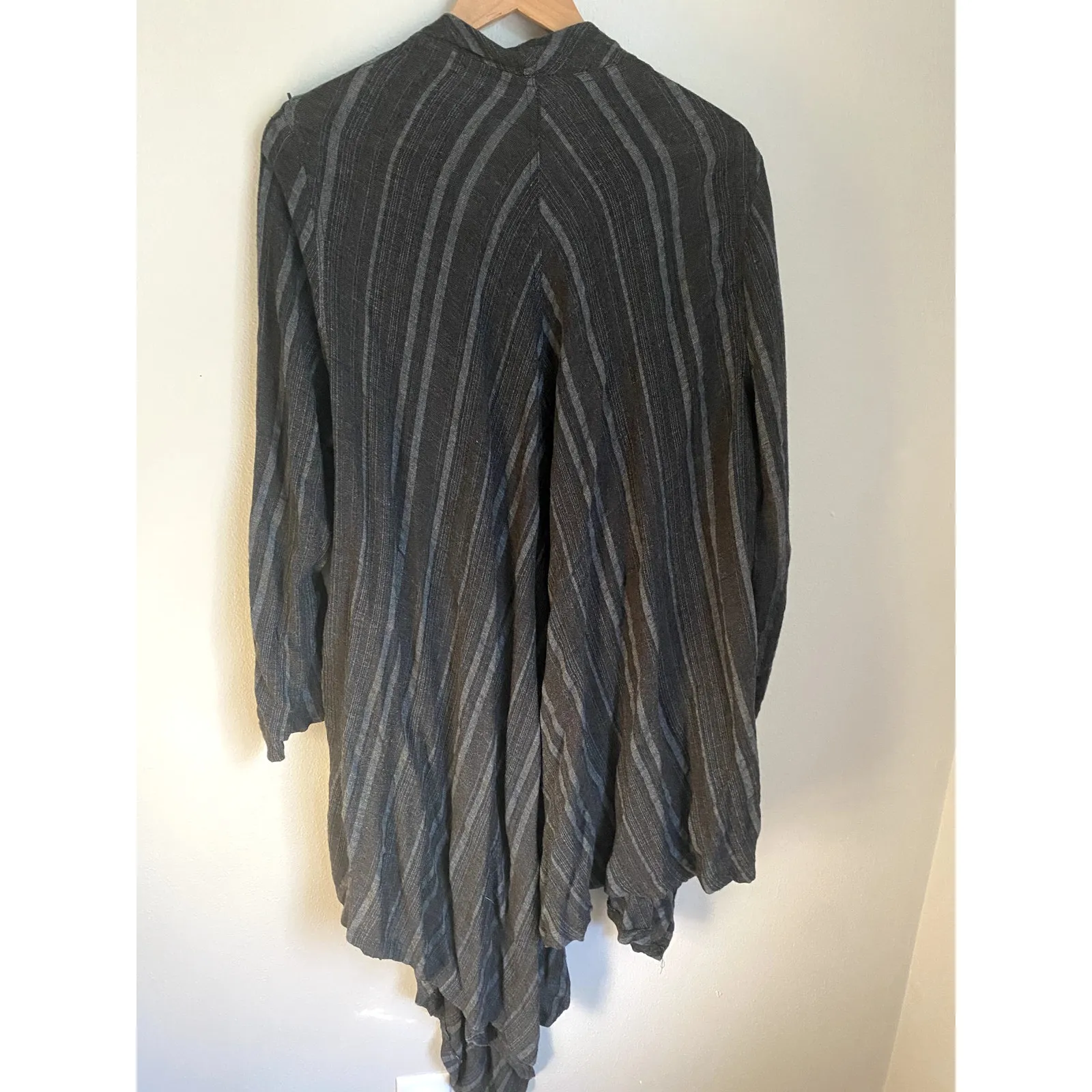Skullz London Striped Cotton Black Asymmetrical Drape Duster Cardigan Whimsygoth Size XL - Image 7