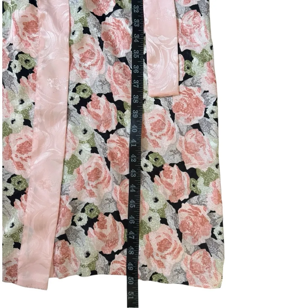 Vintage Lauren Alexandra Robe Floral Pink Satin Tie Waist Size P - Image 5