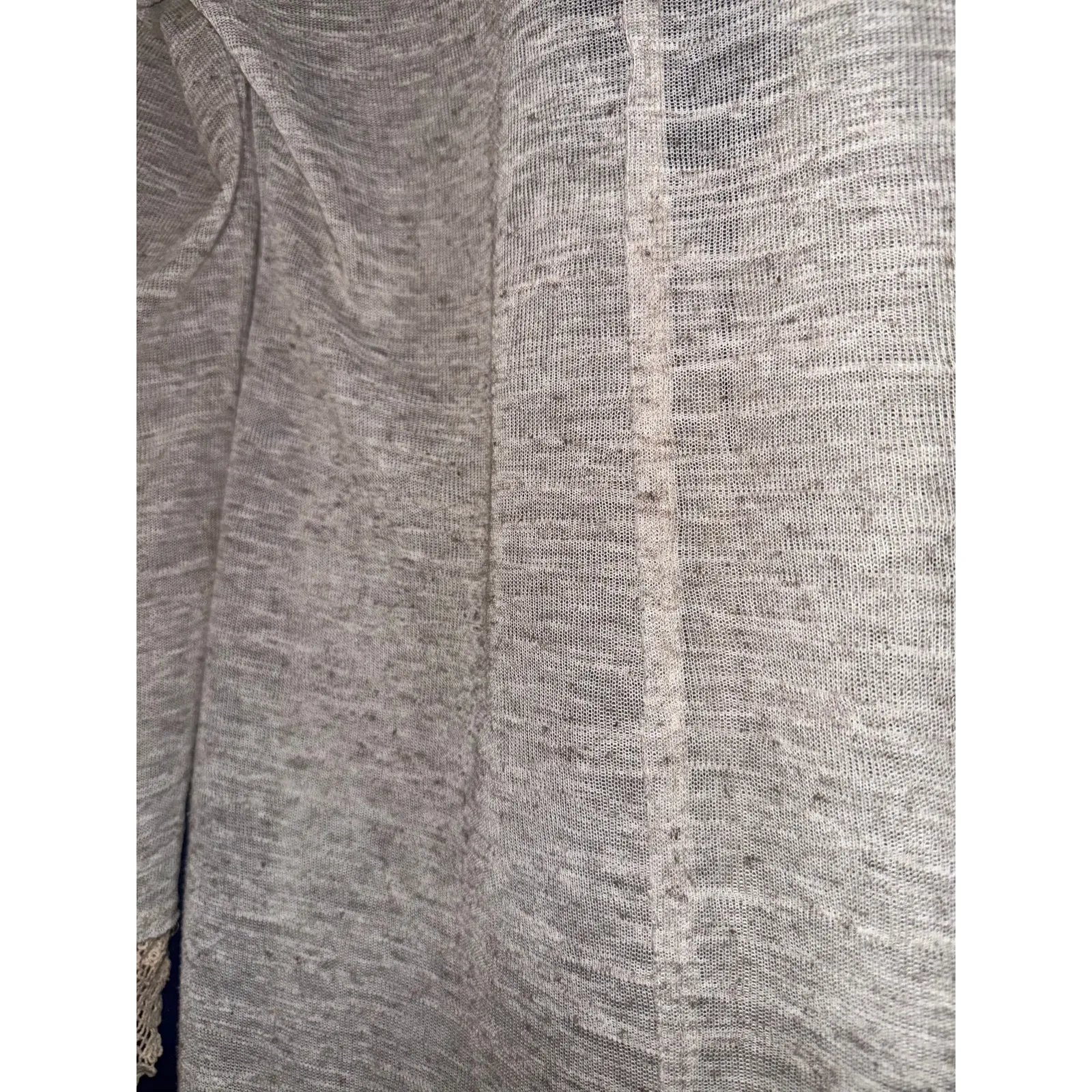 Vintage Free People Lace Trim Slub Knit Linen Blend Cardigan Sz Large Fairy Y2K - Image 10