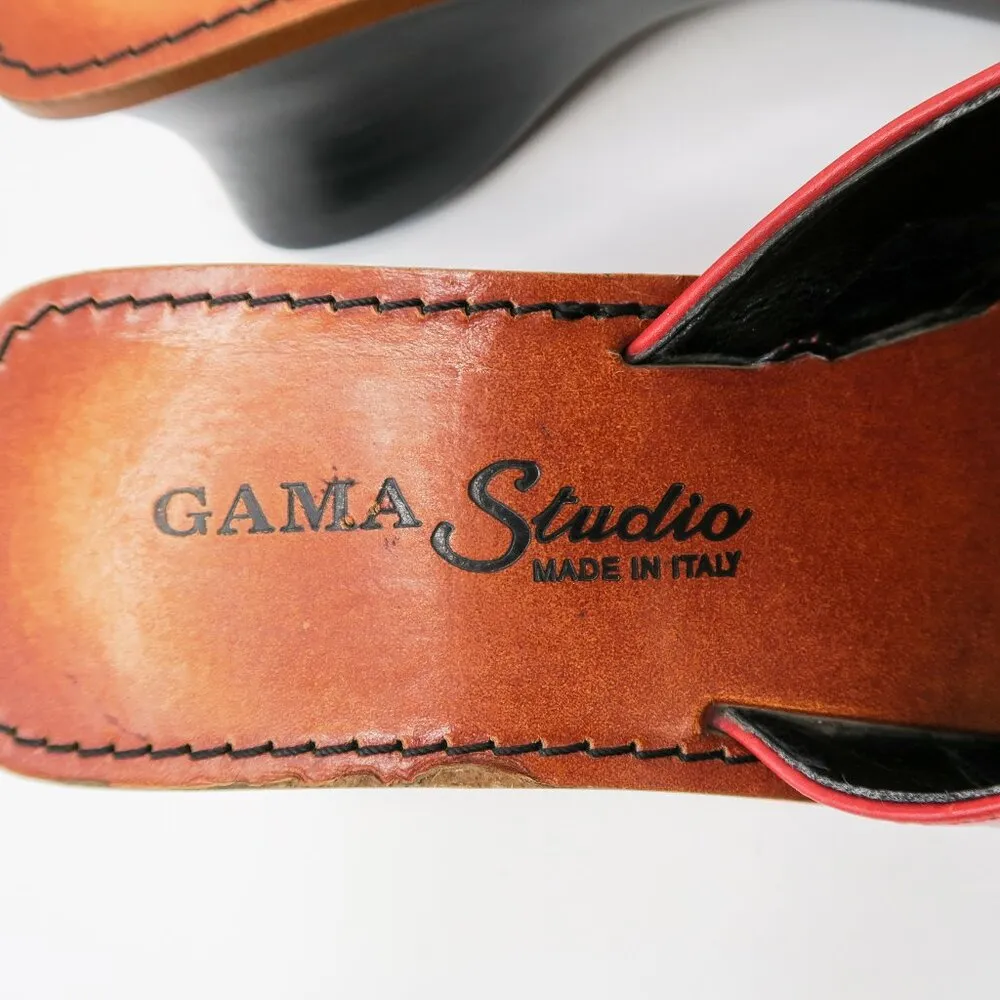 Vintage 90s Gama Studio Red Leather Platform Clog Toe Sandals Size 7 - Image 7