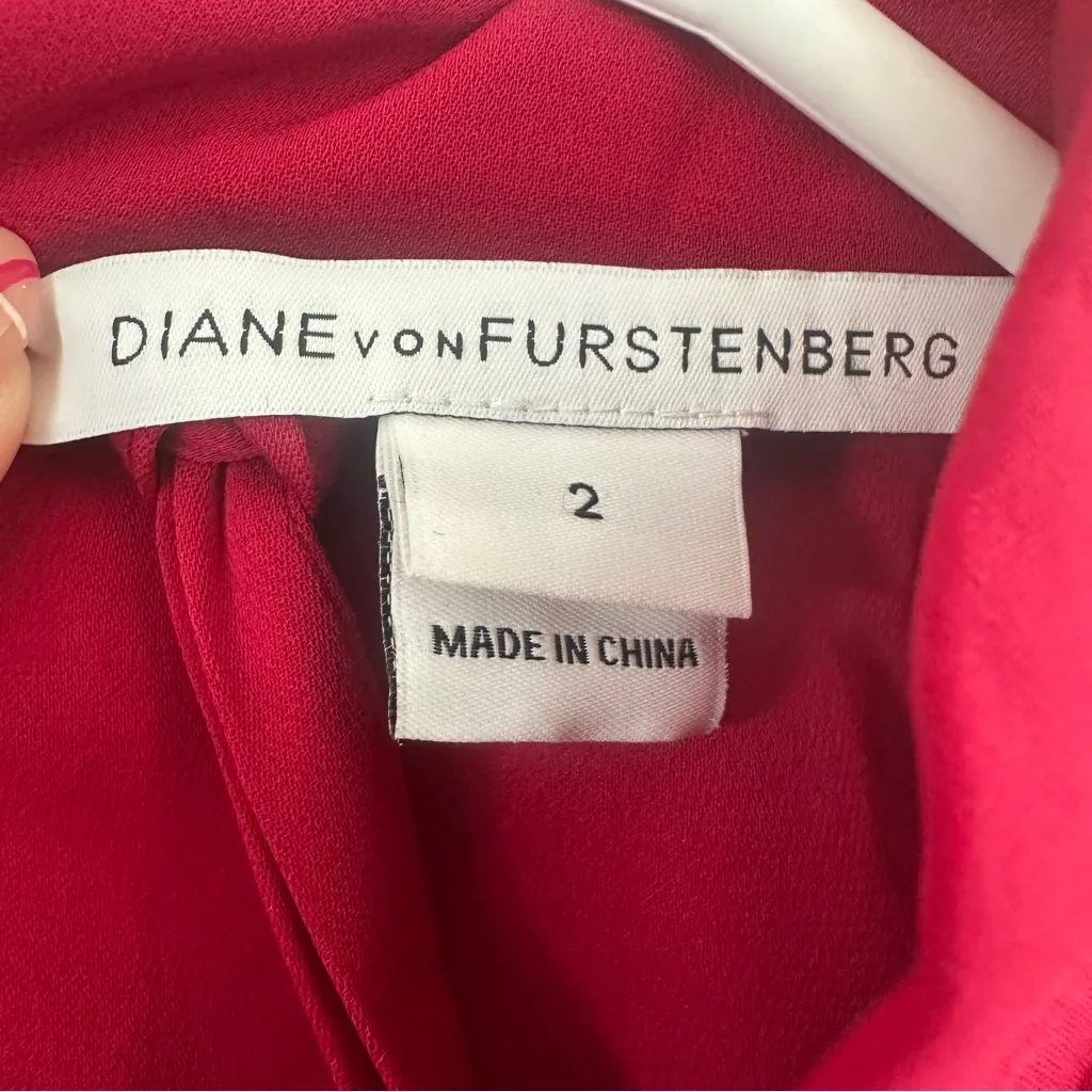 Diane Von Furstenberg Morana Silk Blend Dress High Neck Women’s 2 Berry Red - Image 5