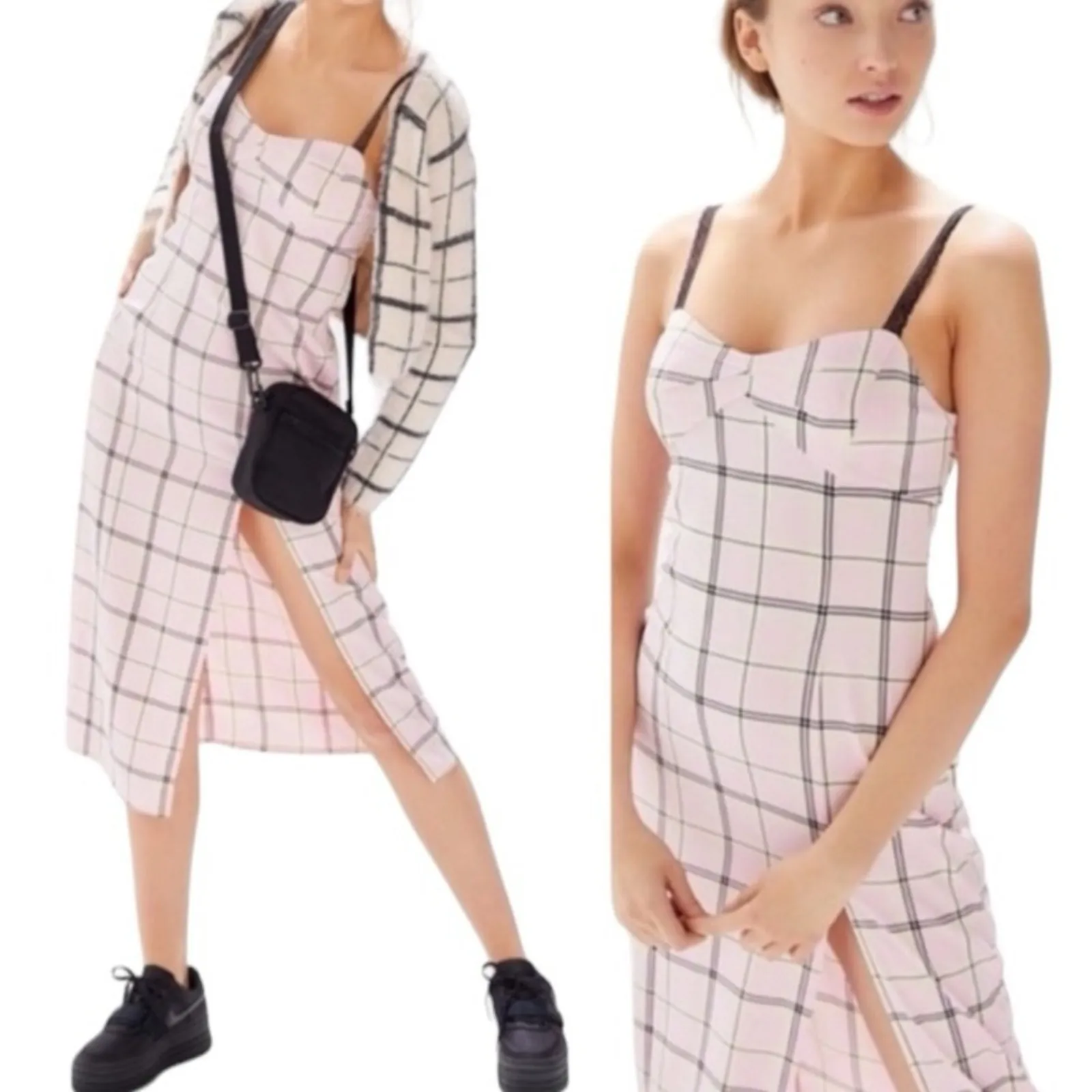 Urban Outfitters Cher Pink Plaid Maxi Slip Dress Lace Straps Size M - Image 6