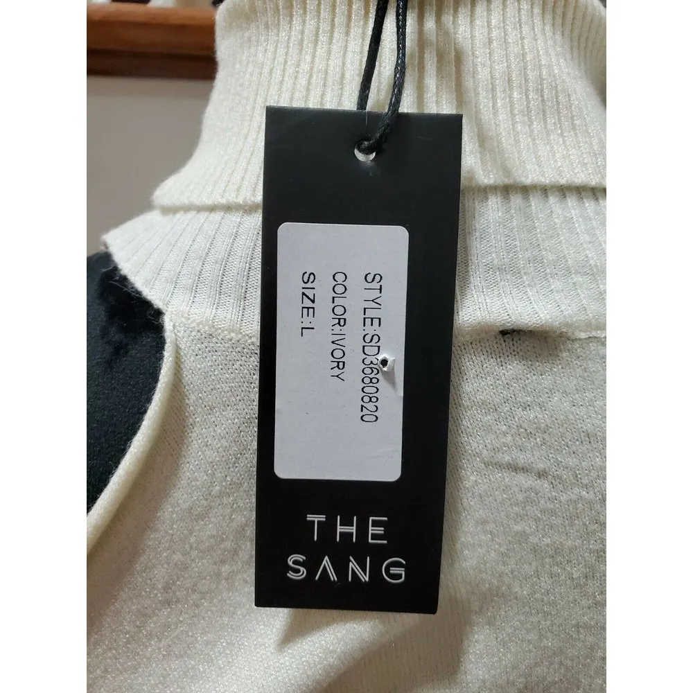 The Sang Women's Ivory Viscose High Neck Long Sleeve Knee Length Dress Size L - Image 9