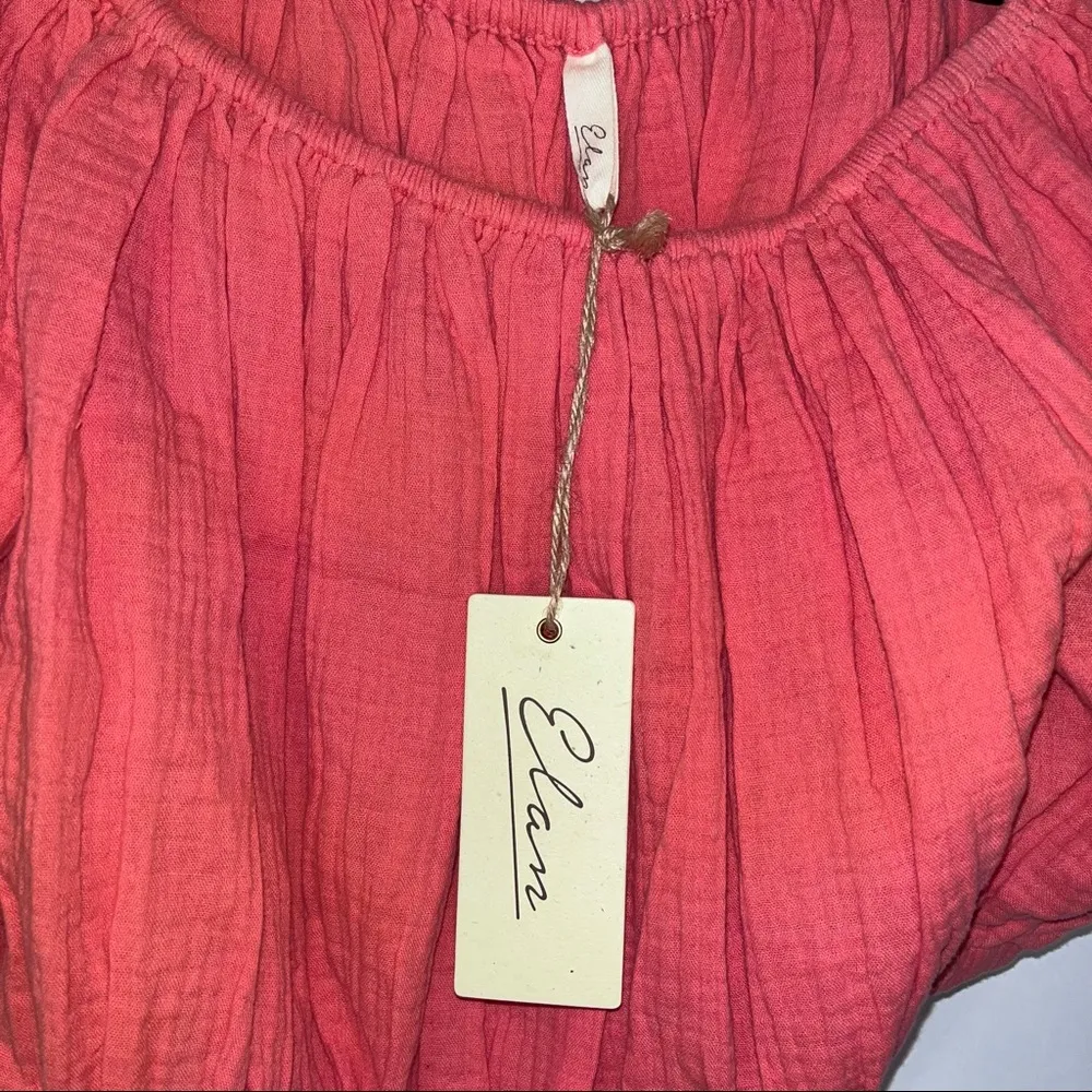 ELAN Coral Off The Shoulder Cropped Crop Top Small Puffy Sleeves NWT - Image 12