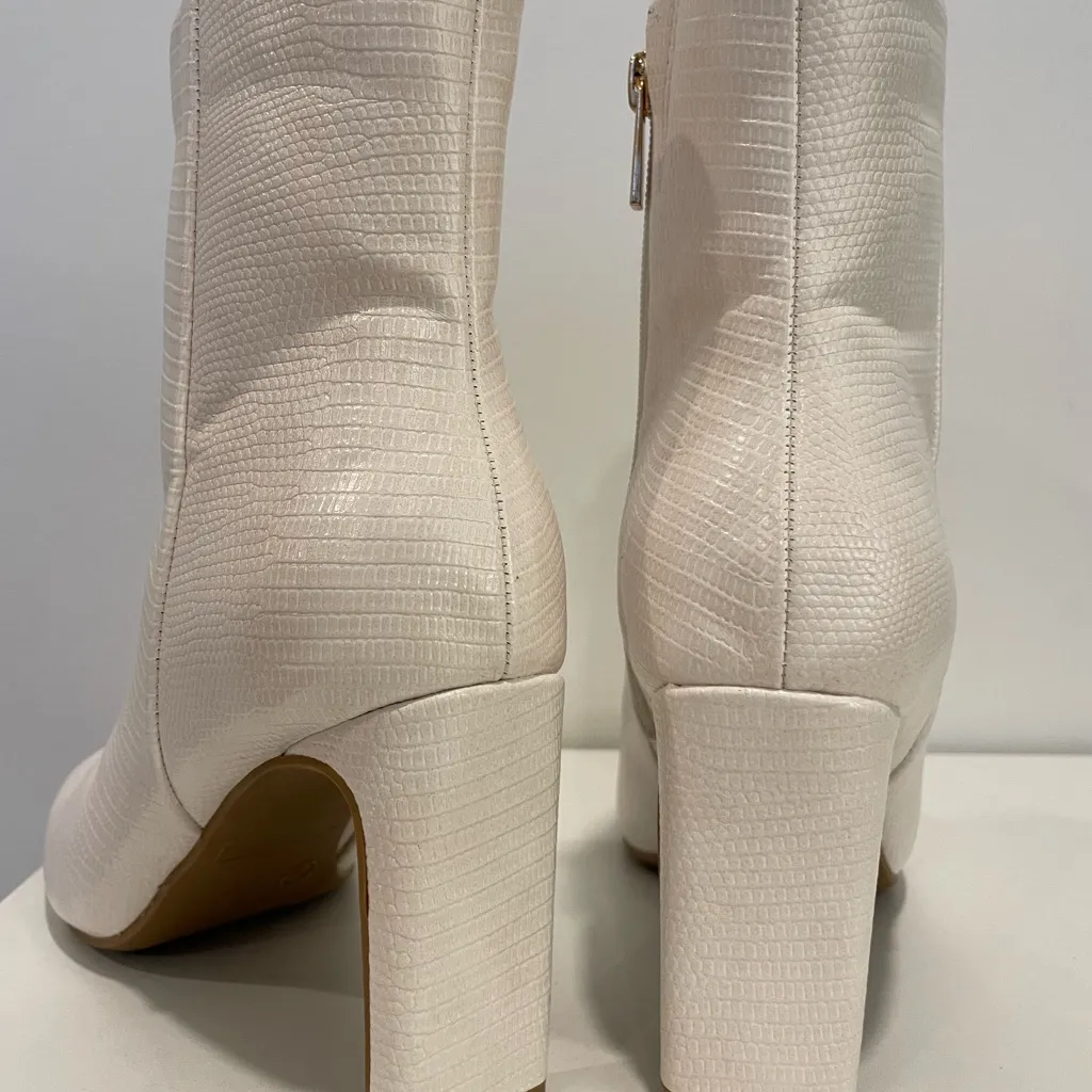 White Vegan Leather Embossed Snakeskin Calf Boots Women’s Western Boho City - Image 6