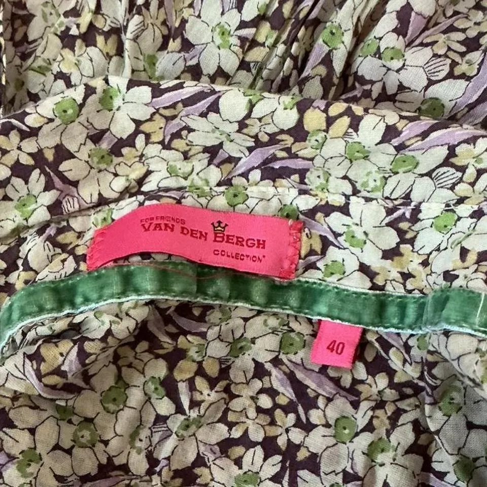 Floral Button Up Shirt Cream Brown Purple Print Long Sleeve Cotton‎ Casual - Image 4