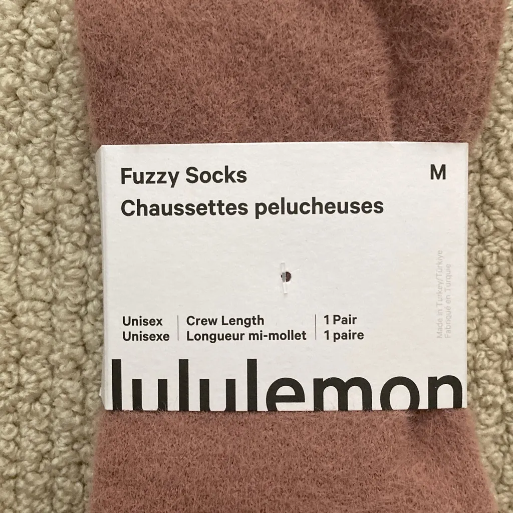 NEW Lululemon Unisex Fuzzy Crew Socks Soft Pink REDC Red Clay Size Medium NWT - Image 2