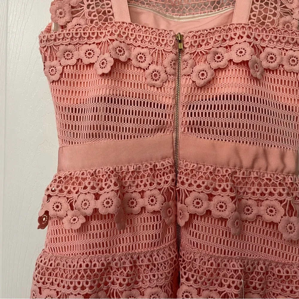 Self-Portrait Pink Lace Floral Flounce Mini Dress - Size US 2- NWT - Image 7