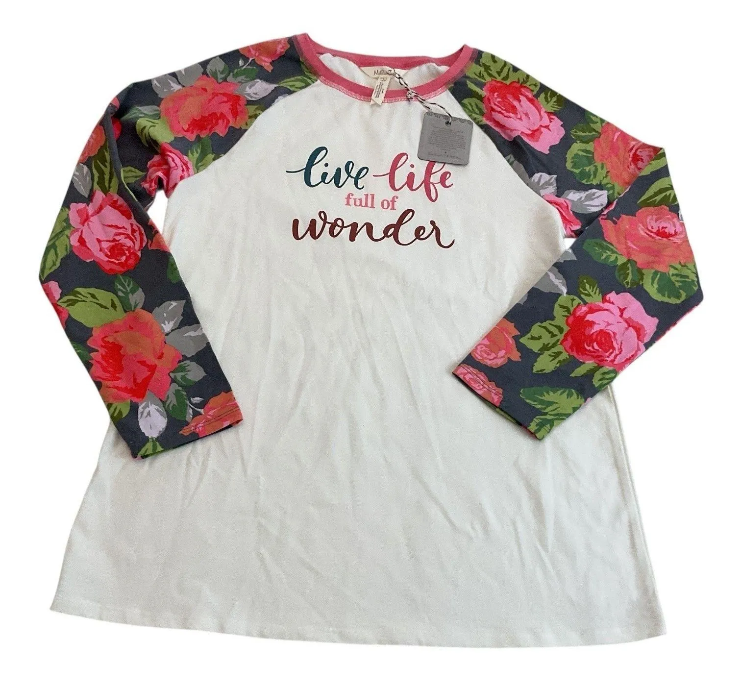 Matilda Jane Live Life Full of Wonder Raglan Shirt Girls Floral Sleeve Top Small - Image 1