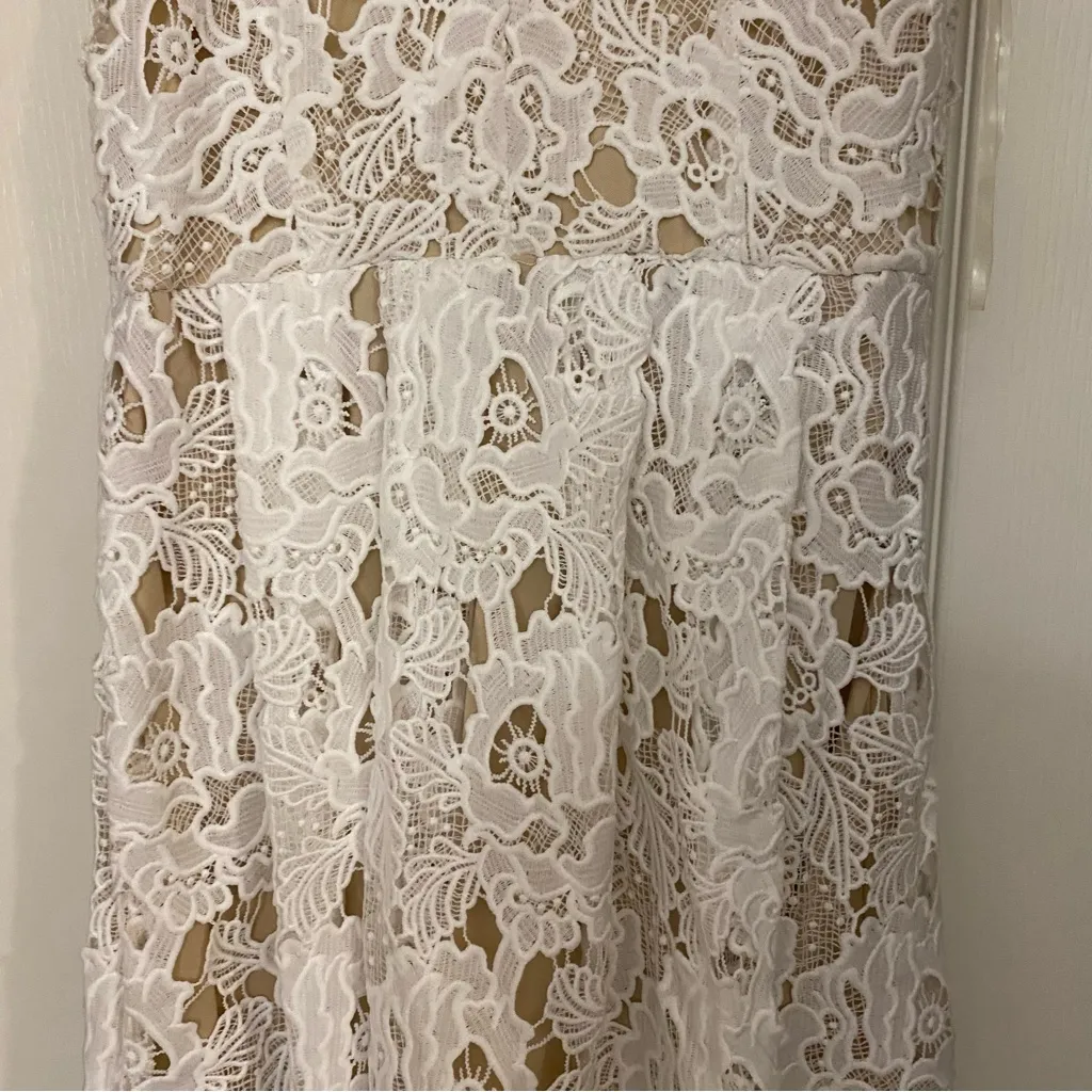 Francesca’s Womens Crocheted White Knit Midi Tank Dress M Medium Beige Lining - Image 4