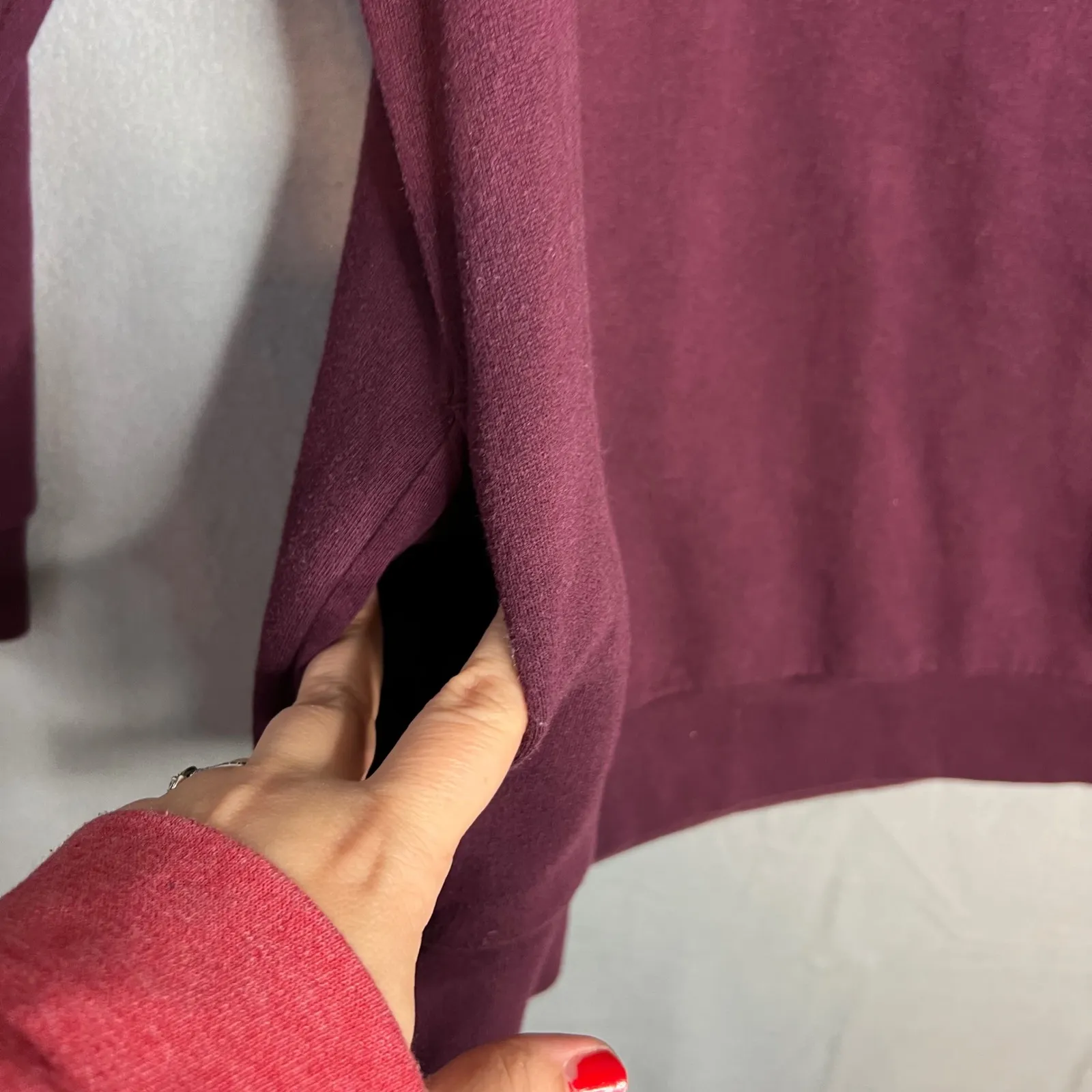 PINK Victorias Secret Burgundy Cowl Neck Spellout Sweatshirt Size M w/ Pockets Purple Size M - Image 5