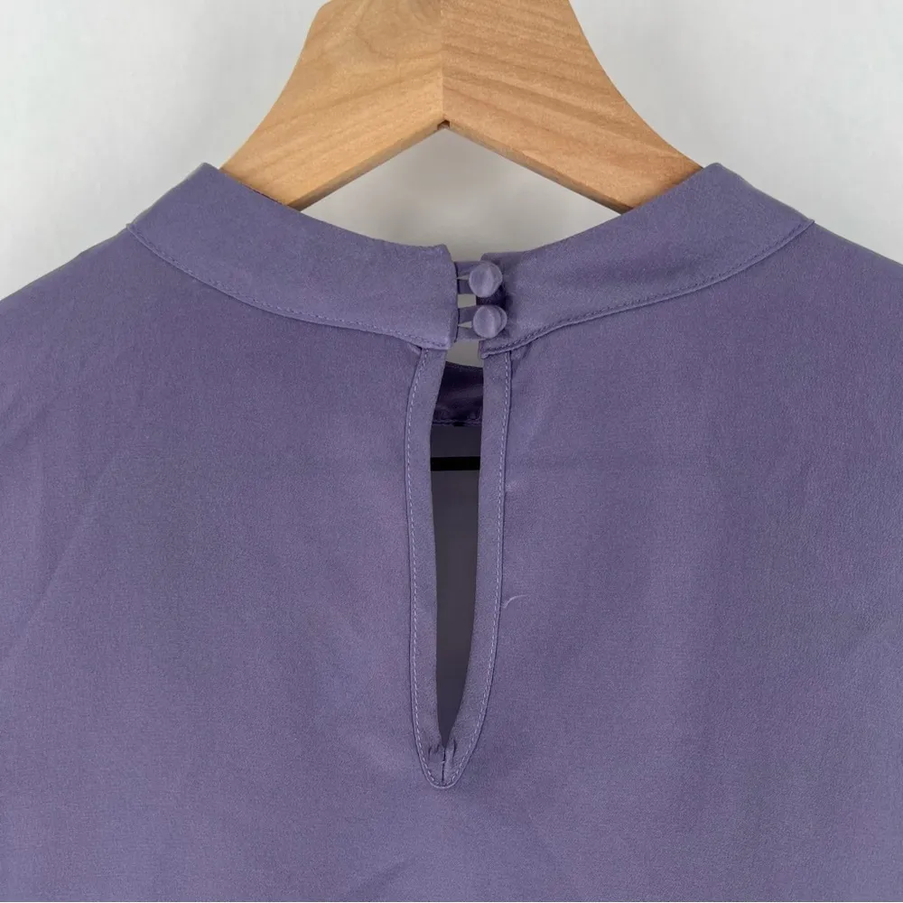 Lavender Brown Lightweight Silk Keyhole Cutout V Neck Flare Sleeve Blouse - Image 7