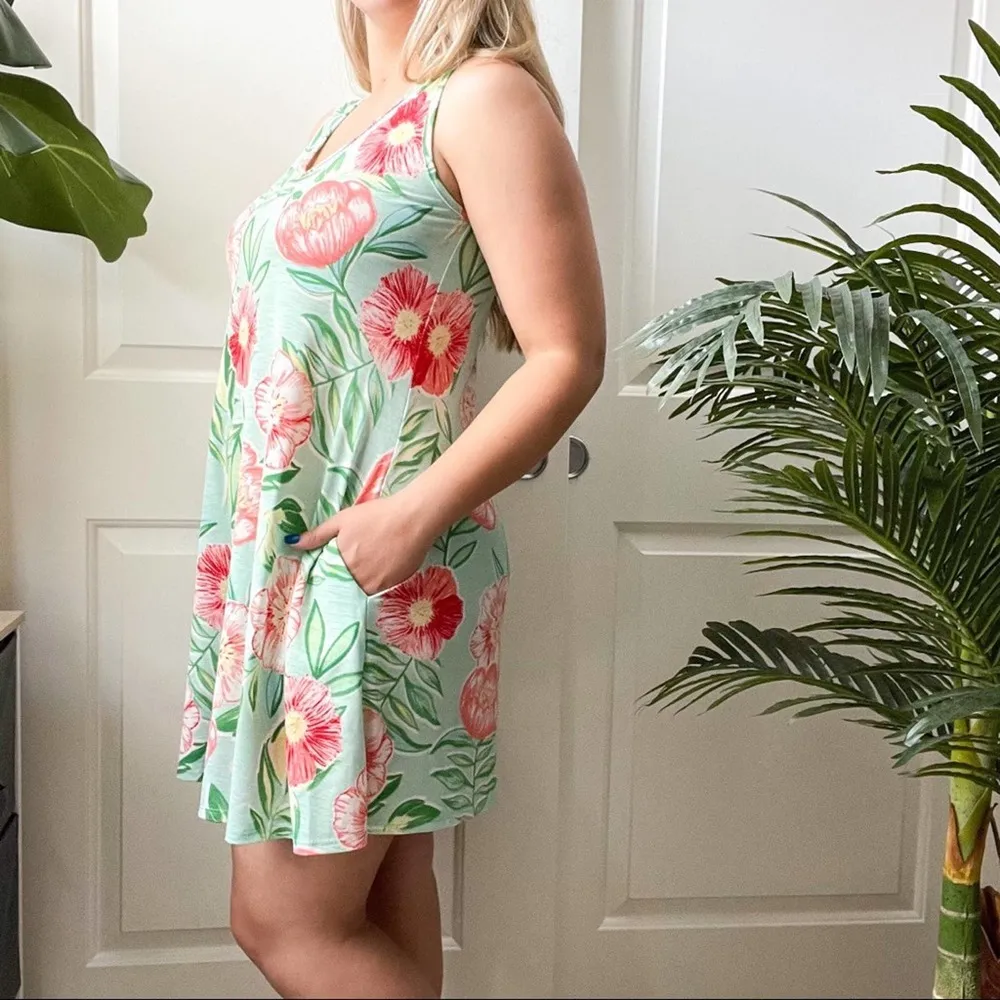 Heimish USA Floral Swim Cover Dress Blue Small - Image 98