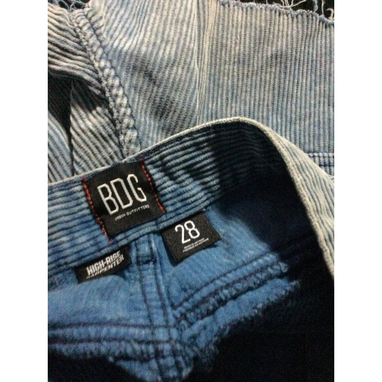 BDG Urban Outfitters Corduroy Carpenter Shorts BlueStriped Distressed RawSize 28 Blue - Image 8