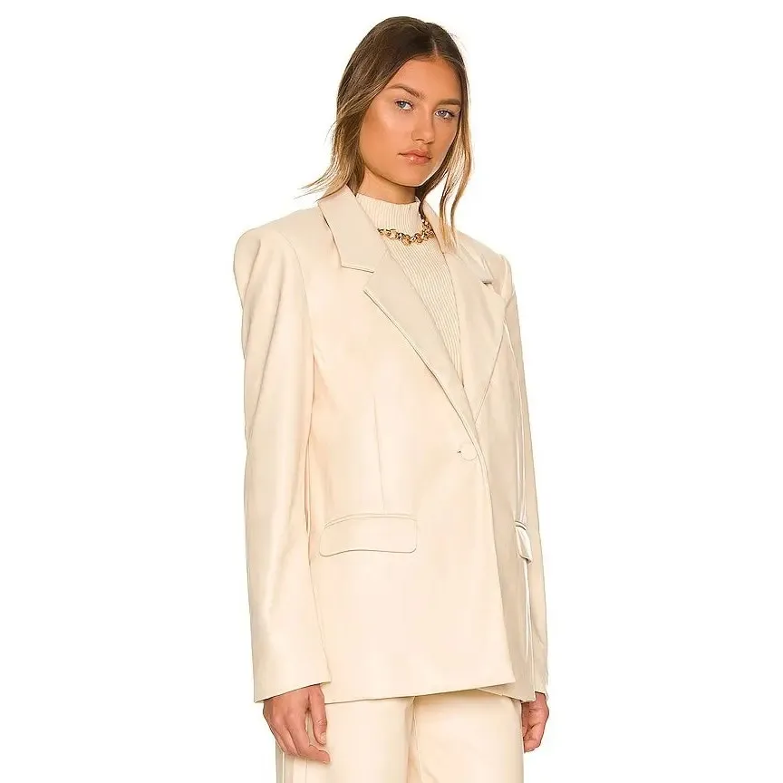 WeWoreWhat Faux Leather Blazer Medium Cream Oversized Quiet Luxury Minimalist - Image 9