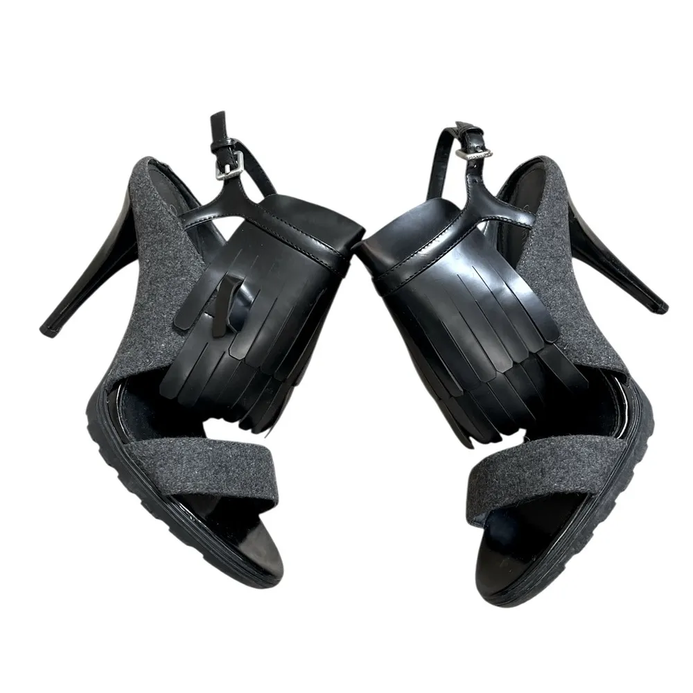 Calvin Klein Black & Gray fringe wool open toe heels - Image 3