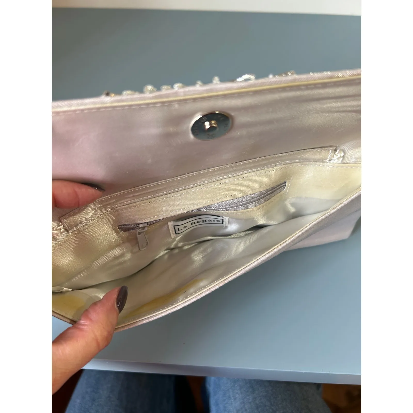 Silver beaded clutch party festive - Image 5