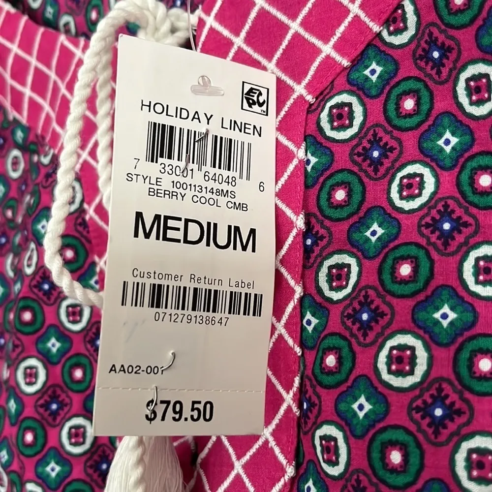 NEW CHARTER CLUB WOMEN'S BOHO SPLIT NECK TASSEL TUNIC TOP PINK SIZE MEDIUM - Image 4