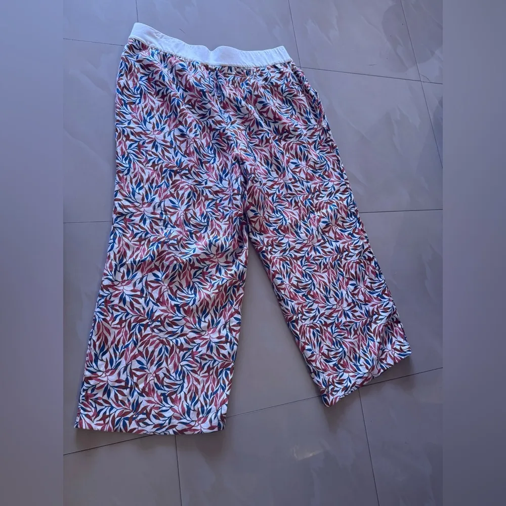 Wide Leg Linen Pants Ivory Cream Coral Pink Floral Palazzo Pants plus size 22 W - Image 6