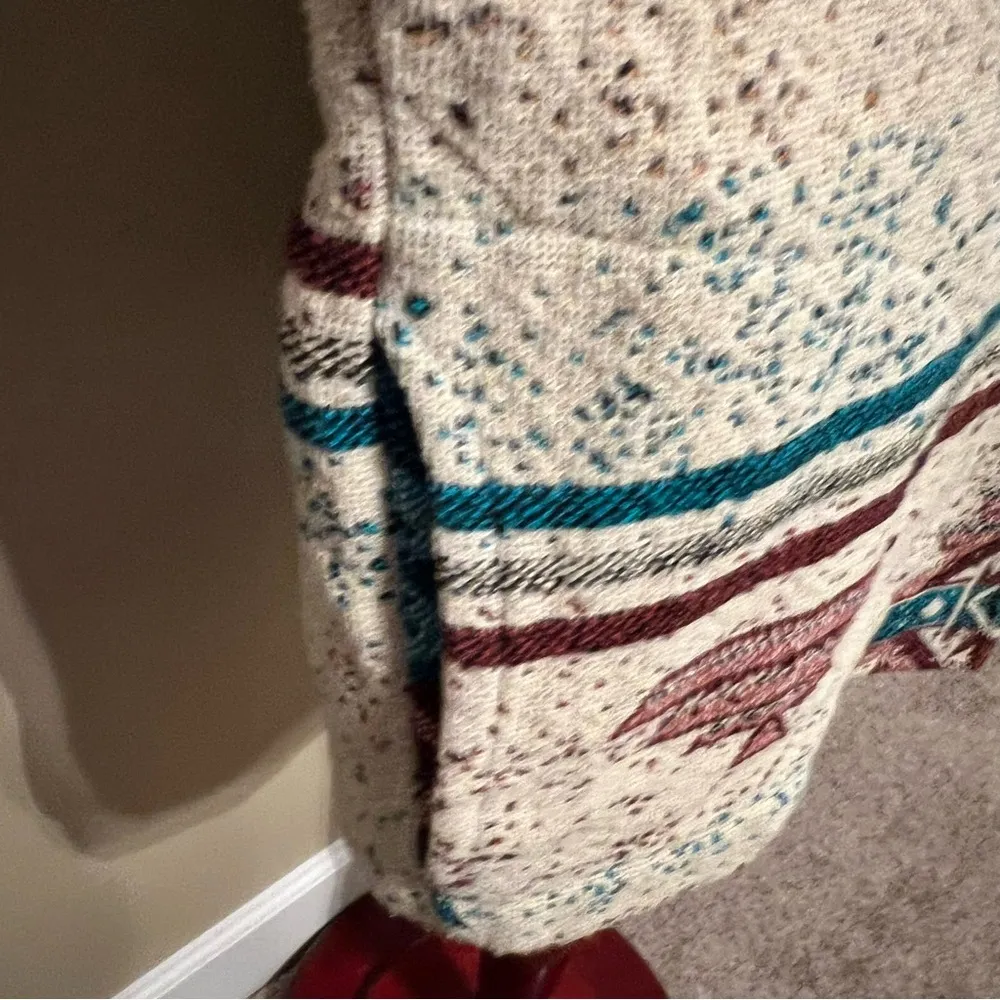 Sugar Street Weavers Western Aztec Print Jacket One Size Turquoise Brown Ivory Blue - Image 2