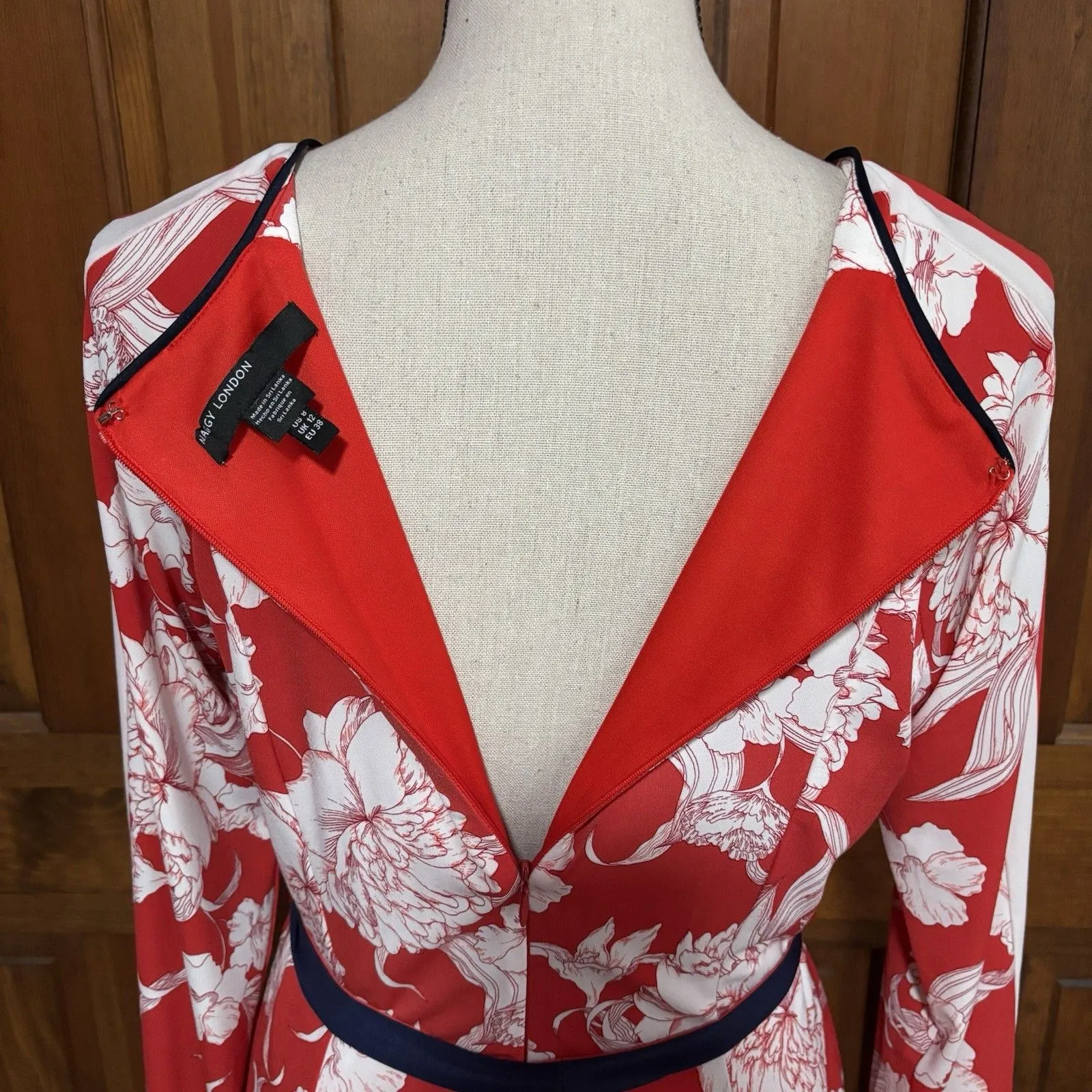 Maggy London Jewel Floral Printed Dress Women's Size 8 Red White Blue NEW - Image 5
