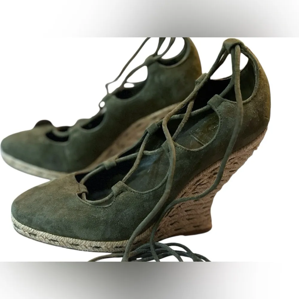 Tory Burch Heather‎ Suede Green Gladiator Lace Espadrille Shoes Size 7 Boho Glam - Image 2