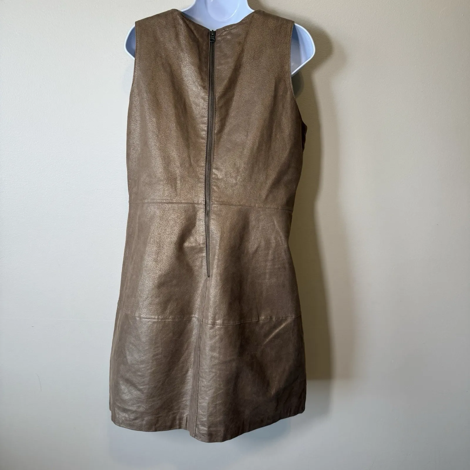 Badgley Mischka "Belle Sleeveless brown Gold Genuine Leather Dress Sz 12 Elegant - Image 4