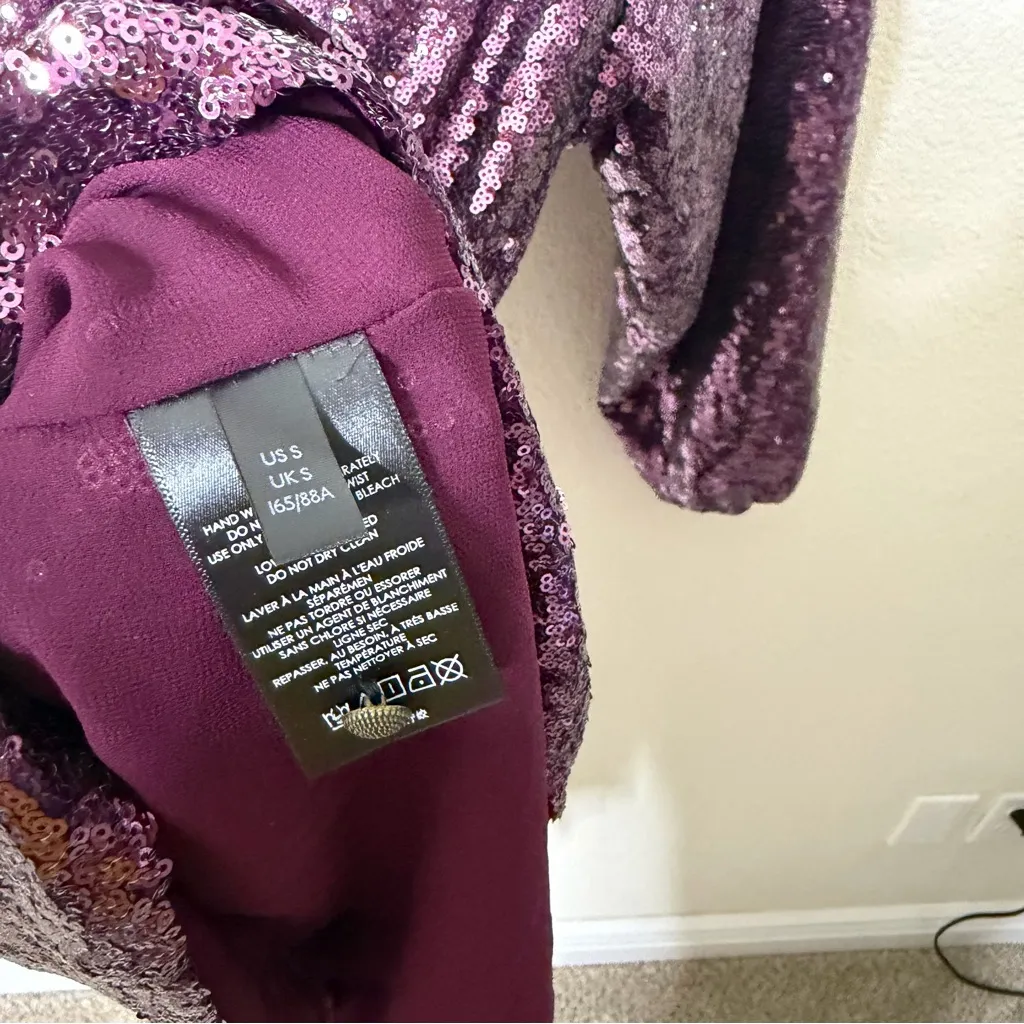 NWT Lisabette Sequined Mini Dress Plum Purple Long Sleeve Womens Size S - Image 7