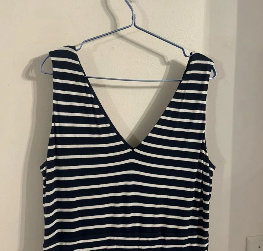 Boden size 14R navy and white floor length striped dress - Image 3