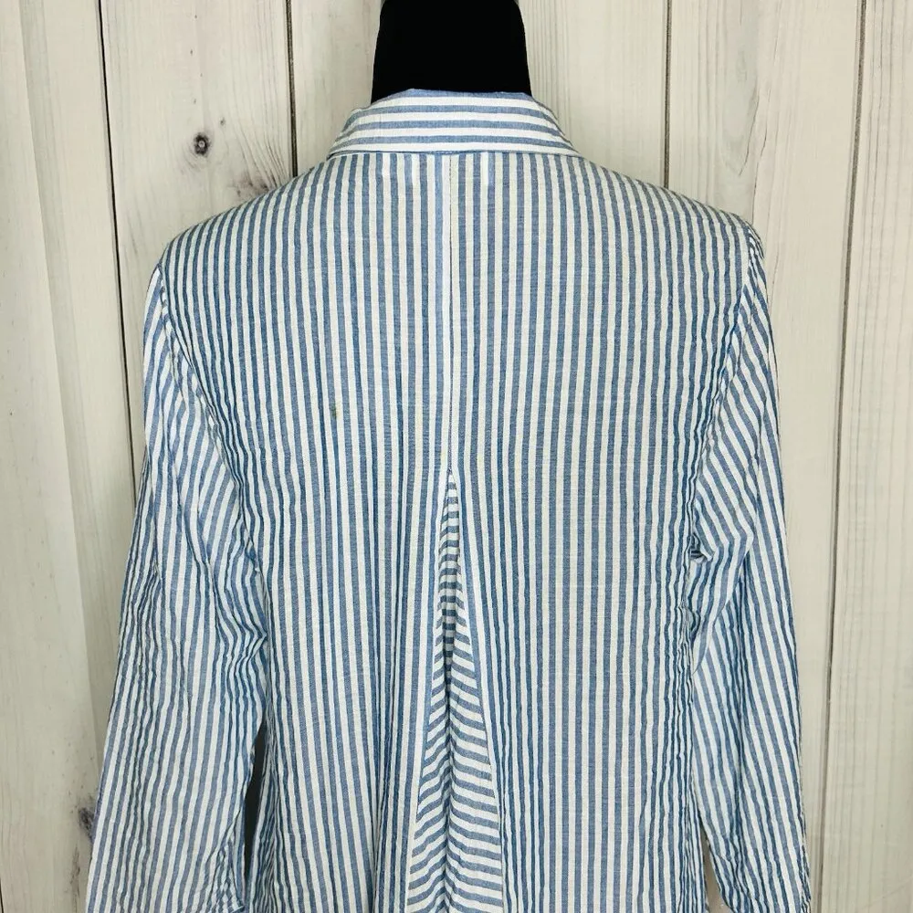 Habitat Clothes To Live In Button Up Blouse Crinkle Blue White Striped Size XS - Image 9