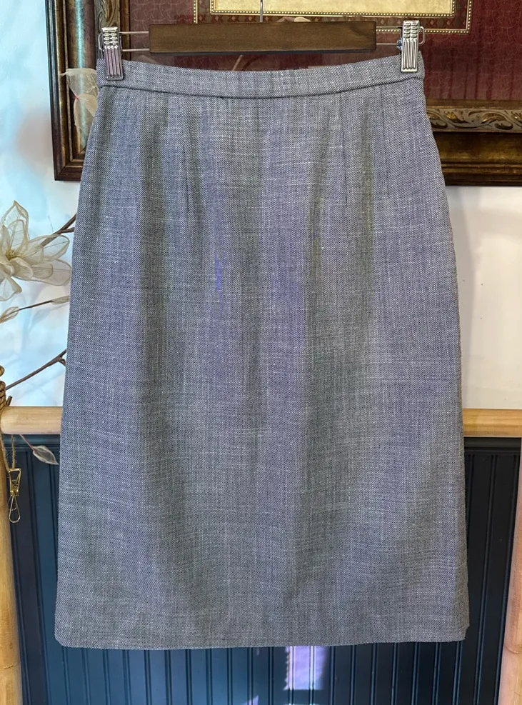 Pendleton Wool Silk Blend Midi Blue and White Herringbone Pencil Skirt Sz 4 💚🍄 - Image 1