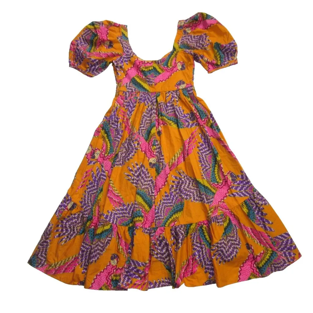 NWT FARM Rio Beaded Macaw Midi in Orange Puff Sleeve Cotton Poplin Dress S $230 - Image 9