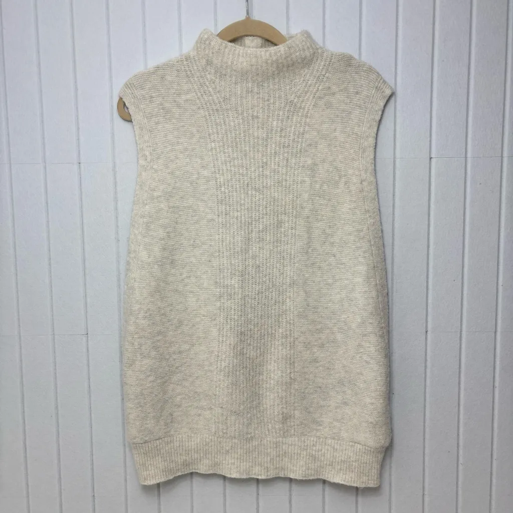Banana Republic ENVELOPE-SIDE SLEEVELESS PULLOVER Cream Turtleneck Sweater M - Image 2