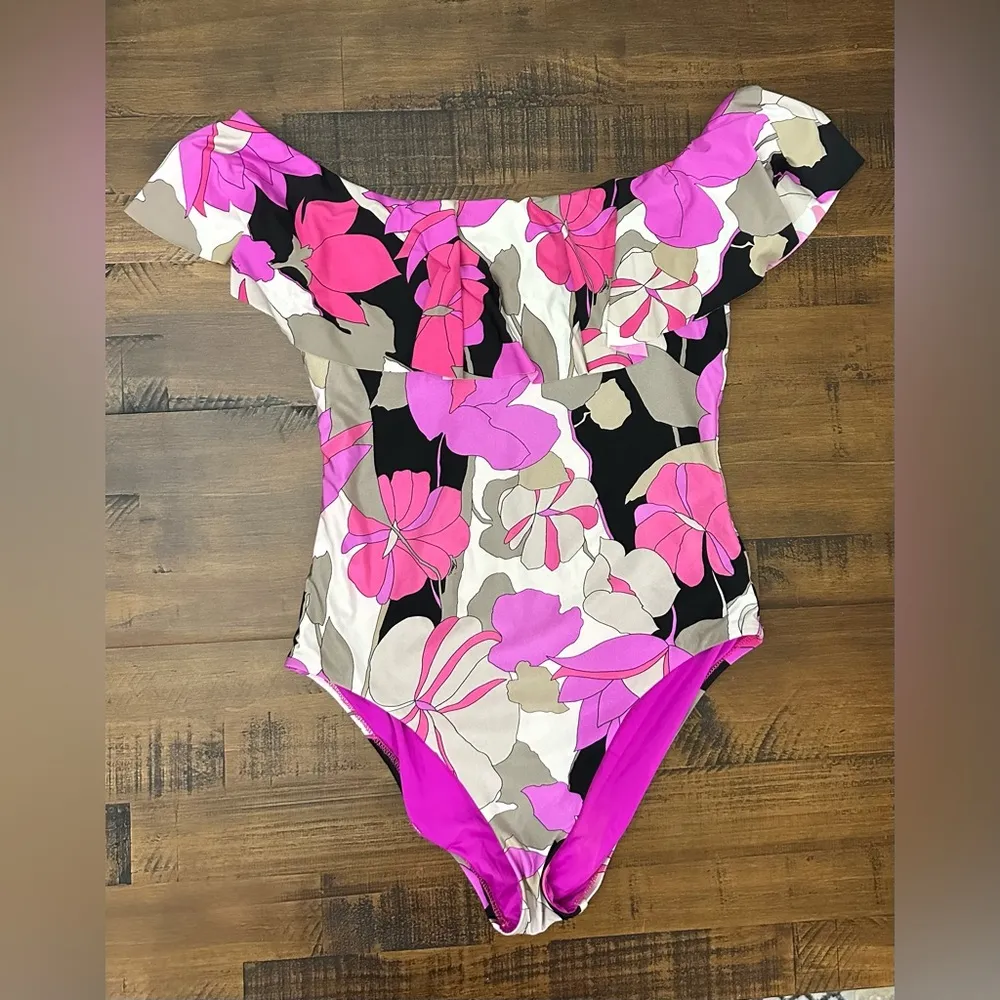 Trina Turk LYNX GEMINI OFF THE SHOULDER ONE PIECE Size 10 EUC - Image 4